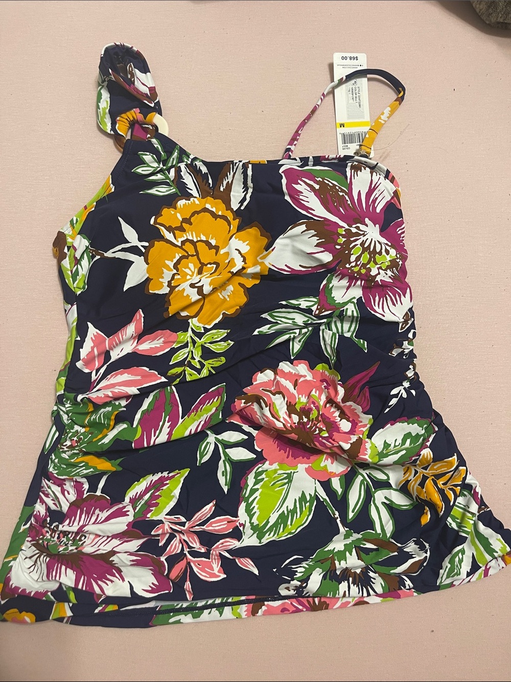 Anne Cole Navy Floral Camisole with Pink, Yellow & Green Blooms